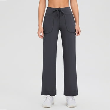 Eiyaclvo Wide Leg Pants for Women Drawstring Elastic Waisted Pants Loose Fit Stretchy Yoga Pants Solid Color Workout Pants Comfy Gym Pants with Pockets