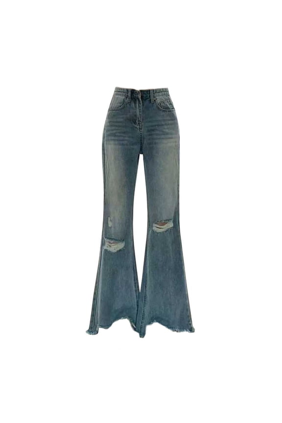 Women's Bell Bottom Jeans Ripped High Waisted Flare Denim Pants Distressed Bootcut Jeans Casual Streetwear Trousers with Pockets