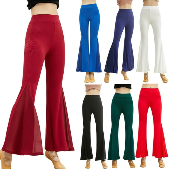 Eiyaclvo Women's Bell Bottom Yoga Pants tummy Control High Waisted Mesh Flare Leggings Soft Comfy Stretchy Casual Trousers