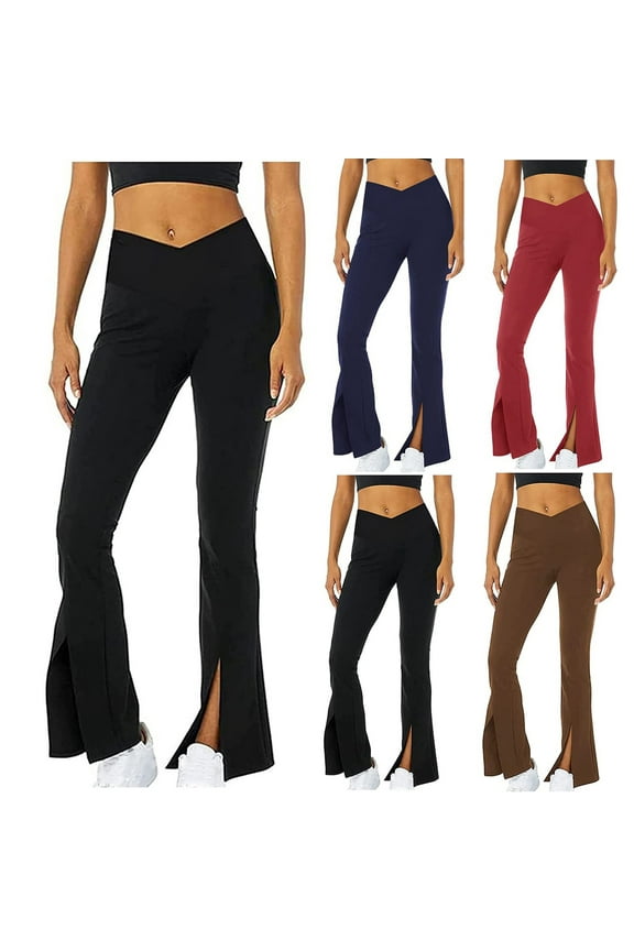 Women's Bootcut Yoga Pants Crossover High Waisted Flare Leggings Hem Split Casual Lightweight Trouser Gym Yoga Leggings