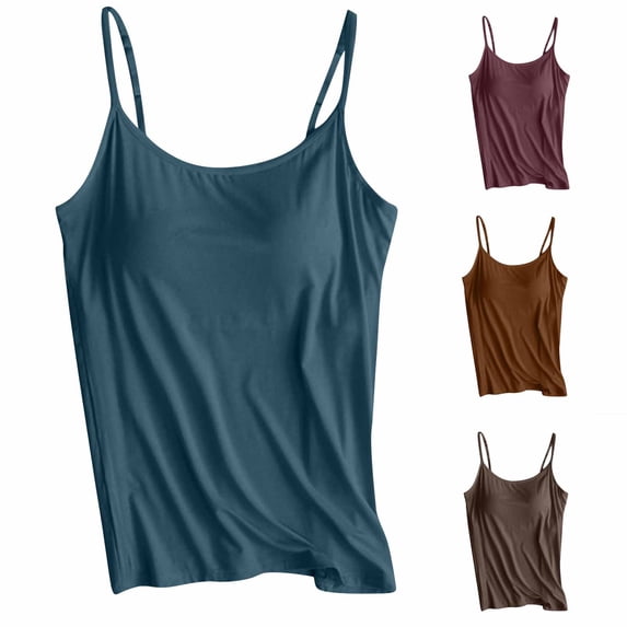 Eiyaclvo Women's Camisole Tank Top with Built in Bra Adjustable Spaghetti Strap Cami Shirts Workout Yoga Shirt