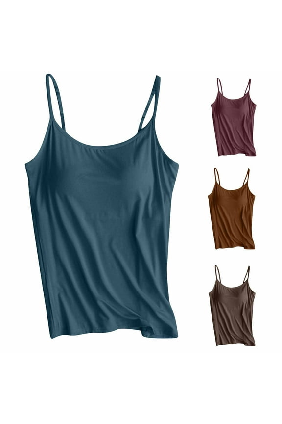Women's Camisole Tank Top with Built in Bra Adjustable Spaghetti Strap Cami Shirts Workout Yoga Shirt