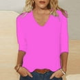 thumbnail image 1 of Eiyaclvo Womens 3/4 Sleeve T Shirts Solid Color Tops Trendy V Neck Tee Shirts Casual Comfy Pullover Tees Lightweight Fall Tops, 1 of 5