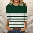 thumbnail image 1 of Eiyaclvo Womens 3/4 Sleeve Tops Fall 2024 Trendy Crew Neck Striped Tee Shirts Casual Comfy Pullover Blouses Office Work Tops, 1 of 3