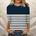 thumbnail image 1 of Eiyaclvo Womens 3/4 Sleeve Tops Fall 2025 Trendy Crew Neck Striped Tee Shirts Casual Comfy Pullover Blouses Office Work Tops, 1 of 3
