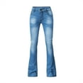 thumbnail image 1 of Eiyaclvo Womens Bell Bottom Jeans High Waisted Flare Denim Pants Vintage Distressed Bootcut Jeans Casual Trousers with Pockets, 1 of 7