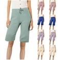 thumbnail image 1 of Eiyaclvo Womens Bermuda Shorts Drawstring Elastic High Waisted Knee Length Shorts Loose Lightweight Vacation Beach Shorts with Pockets, 1 of 5
