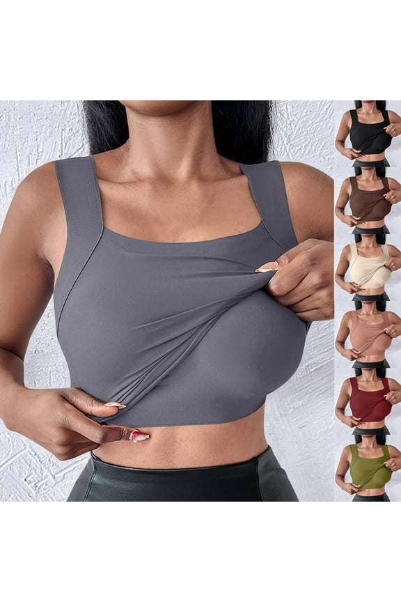 Womens Camisole Tops Built in Bra Square Neck Sleeveless Tank Tops High Stretch Slim Fit Cami Shirts Basic Casual Undershirts