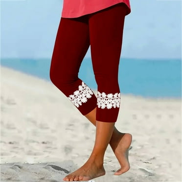 Eiyaclvo Womens Capris Solid Color High Waisted Cropped Pants Lace Patchwork Lightweight Lounge Leggings Comfy Lightweight Leggings