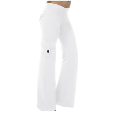 Eiyaclvo Womens Cargo Pants Stretchy Wide Leg Pants Loose Comfy Low Waist Yoga Pants Solid Color Athletic Pants Stretchy Workout Pants with Flap Pockets