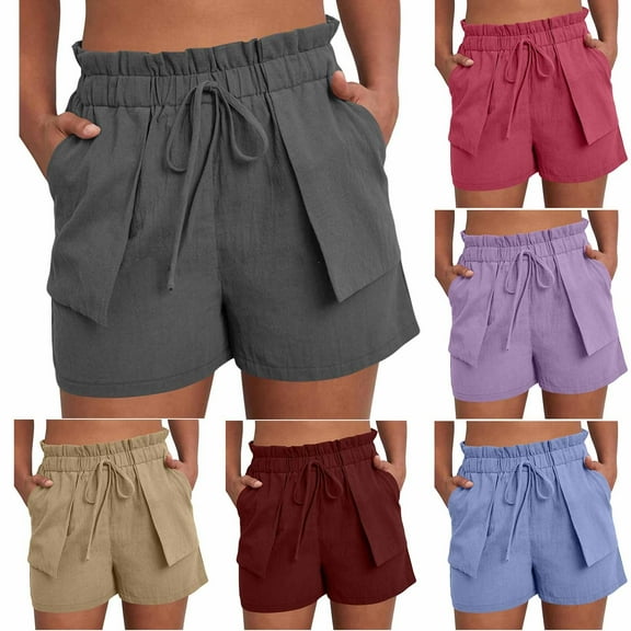 Eiyaclvo Womens Casual Shorts Drawstring Elastic Waisted Wide Leg Shorts Loose Summer Beach Shorts Lightweight Comfy Lounge Shorts with Pockets