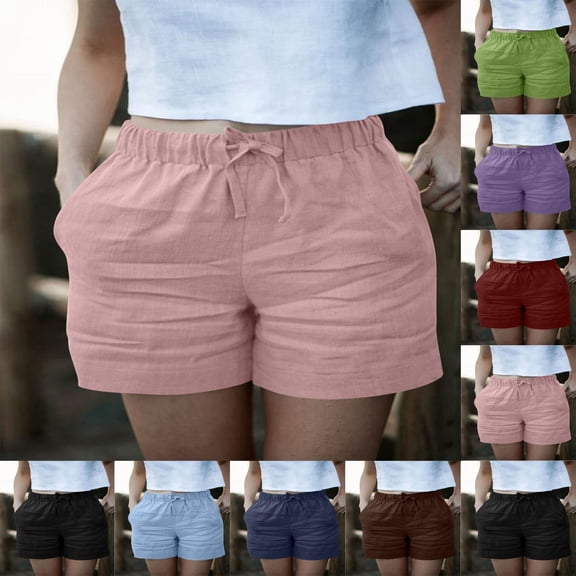 Eiyaclvo Womens Casual Shorts Drawstring Elastic Waisted Wide Leg Shorts Loose Summer Beach Shorts Lightweight Comfy Lounge Shorts with Pockets