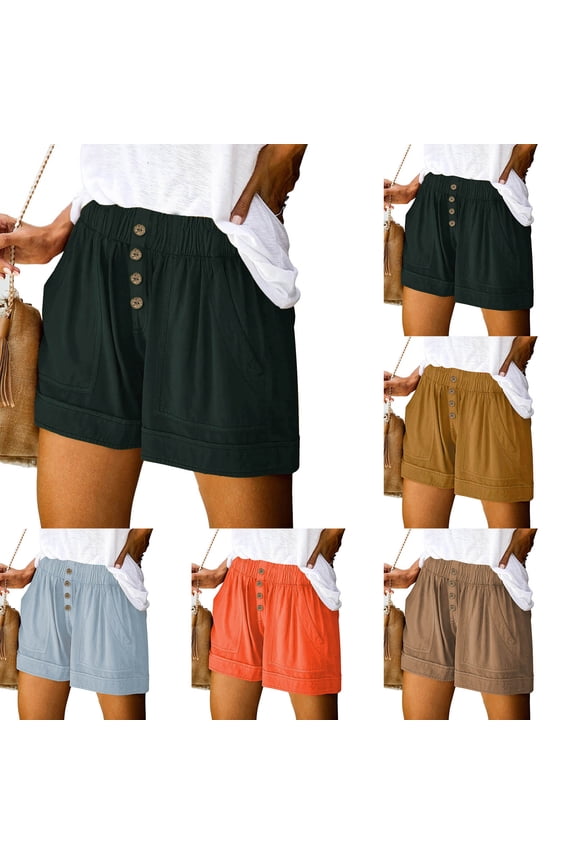 Womens Casual Shorts Elastic Waisted Wide Leg Shorts Loose Summer Beach Shorts Lightweight Comfy Lounge Shorts with Pockets