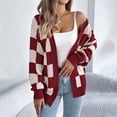 thumbnail image 1 of Eiyaclvo Womens Checkered Cardigan Sweater Open Front Long Sleeve Knit Cardigan Fall Soft Cozy Sweater Cardigans, 1 of 8