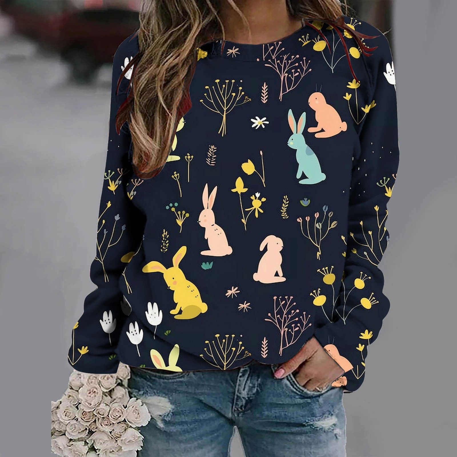 Eiyaclvo Womens Easter Shirts Plus Size Bunny Print T Shirts Casual ...