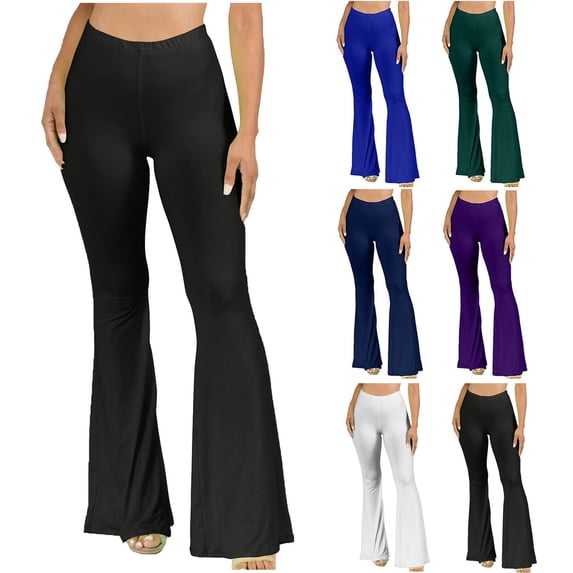 Eiyaclvo Womens Flare Yoga Pants Elastic High Waisted Bootcut Leggings Soft Stretchy Tummy Control Trousers Workout Yoga Leggings