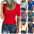 thumbnail image 1 of Eiyaclvo Womens Henley Shirt Slim Fitted Short Sleeve Button T Shirts Ribbed Knit Scoop Neck Tops Casual Solid Basic Tees, 1 of 5