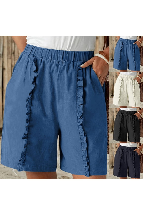 Womens Summer Casual Shorts Elastic High Waisted Wide Leg Shorts Loose Lightweight Vacation Beach Shorts with Pockets