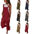 thumbnail image 1 of Eiyaclvo Womens Summer Linen Capri Jumpsuits Sleeveless Loose Fit Casual Bib Rompers Overalls with Pockets, 1 of 7