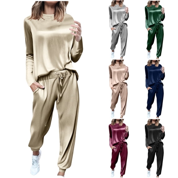Eiyaclvo Womens Velour Sweatsuits Sets 2 Piece Tracksuits Outfits Long Sleeve Pullover and Sweatpant Set Velvet Jogging Suit Rose Gold XXL