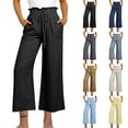 thumbnail image 1 of Eiyaclvo Womens Wide Leg Pants Elastic High Waisted Cotton Linen Pants Loose Fit Lounge Pant Lightweight Comfy Summer Trousers with Pockets, 1 of 4