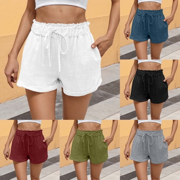Eiyaclvo Womens Wide Leg Shorts Drawstring Elastic Waisted Summer Shorts Loose Fit Casual Shorts Lightweight Vacation Beach Shorts with Pockets