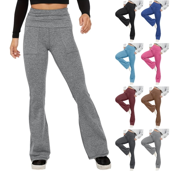 Eiyaclvo Womens Yoga Pants with Pockets High Waisted Tummy Control Bootcut Trouser Stretch Comfy Workout Gym Flare Leggings