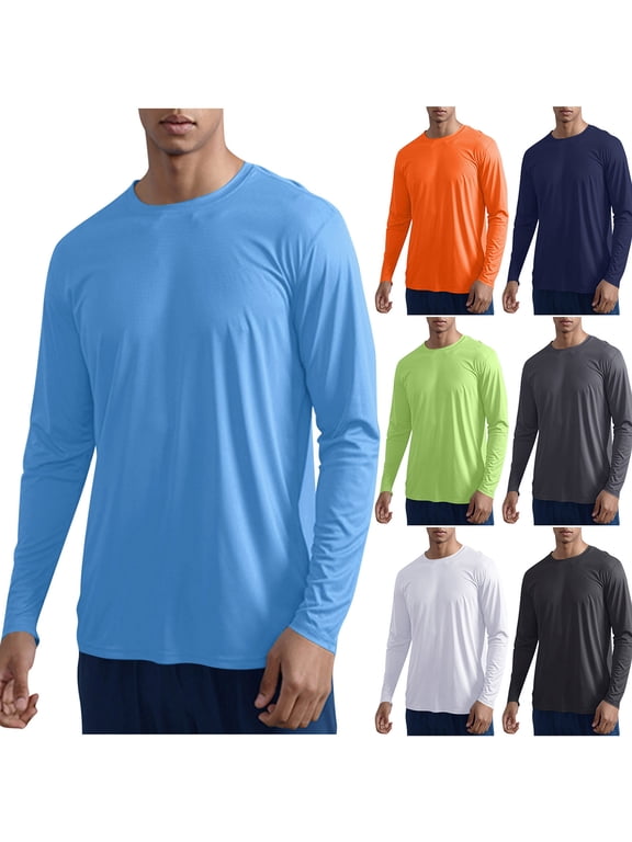Workout Tops for Men Running Athletic Crew Neck Long Sleeve Shirts Breathable Basic Tees