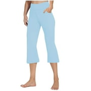 EIYACLVO Yoga Capris for Women Flare Yoga Pants with Pockets Butt Lifting Leggings Stretch Cropped Pants Solid Color Soft Leggings