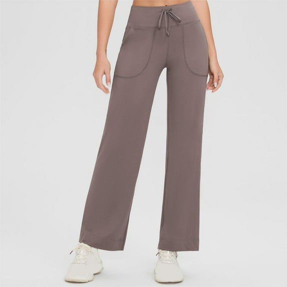 Eiyaclvo Yoga Pants for Women Solid Color Wide Leg Pants Drawstring Waisted Workout Pants Buttery Soft Gym Pants Stretch Athletic Yoga Pants with Pockets