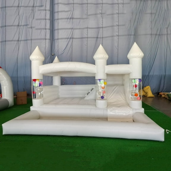 Ejia 15ft White Inflatable Bounce House Castle with Balloons and Slides, Large Inflatable Jumping Balloon Castle, Suitable for Children's Play, Weddings, Party Events Rental