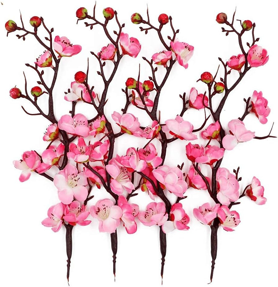 DOITOOL Artificial Silk Plum Blossom In Vase - Fake Flower Centerpiece For Home & Office Table Decor - View #7