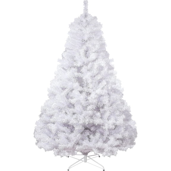 Ejiaya Artificial Christmas Pine Tree Fake Xmas Spruce Trees Holiday Decoration with Metal Stand Easy Assembly for Outdoor and Indoor Decor White