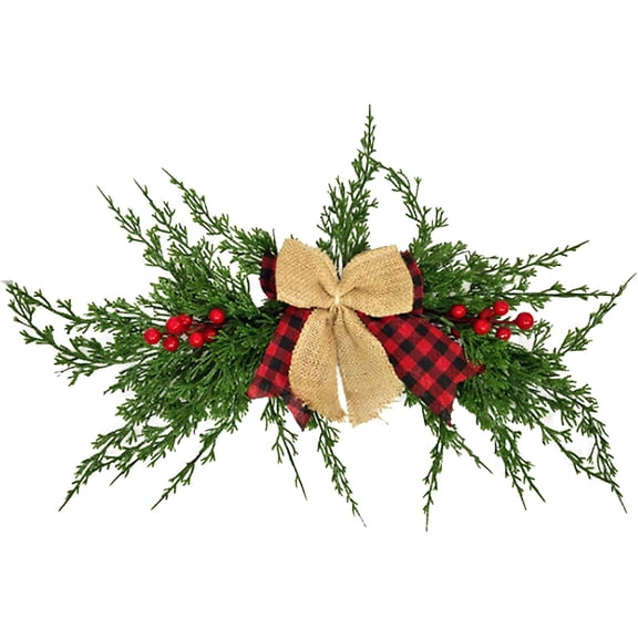 Ejiaya Artificial Christmas Swag, 22.8inch Winter Pine Needles Decoration Swag with Ribbon Bow and Red Berries, Greenery Christmas Swag for Wall Door Lintel Festival Decor