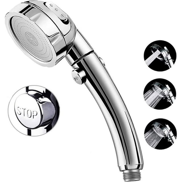 Ejiaya High Pressure Shower Head, 3-Settings Handheld Showerhead with ON/Off Full Shutoff Push Button and Switch to Control Flow, Angle-Adjustable Water Saving Body Sprays