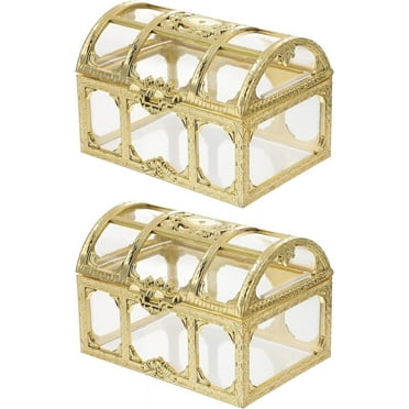 Ejiaya Mini Pirate Treasure Chests, Set of 2, 2.9 Inch Plastic Chests with a Gold Finish, Cool Pirate Birthday Party Favors Supplies for Kids, Unique Decorations and Goodie Bag Stuffers