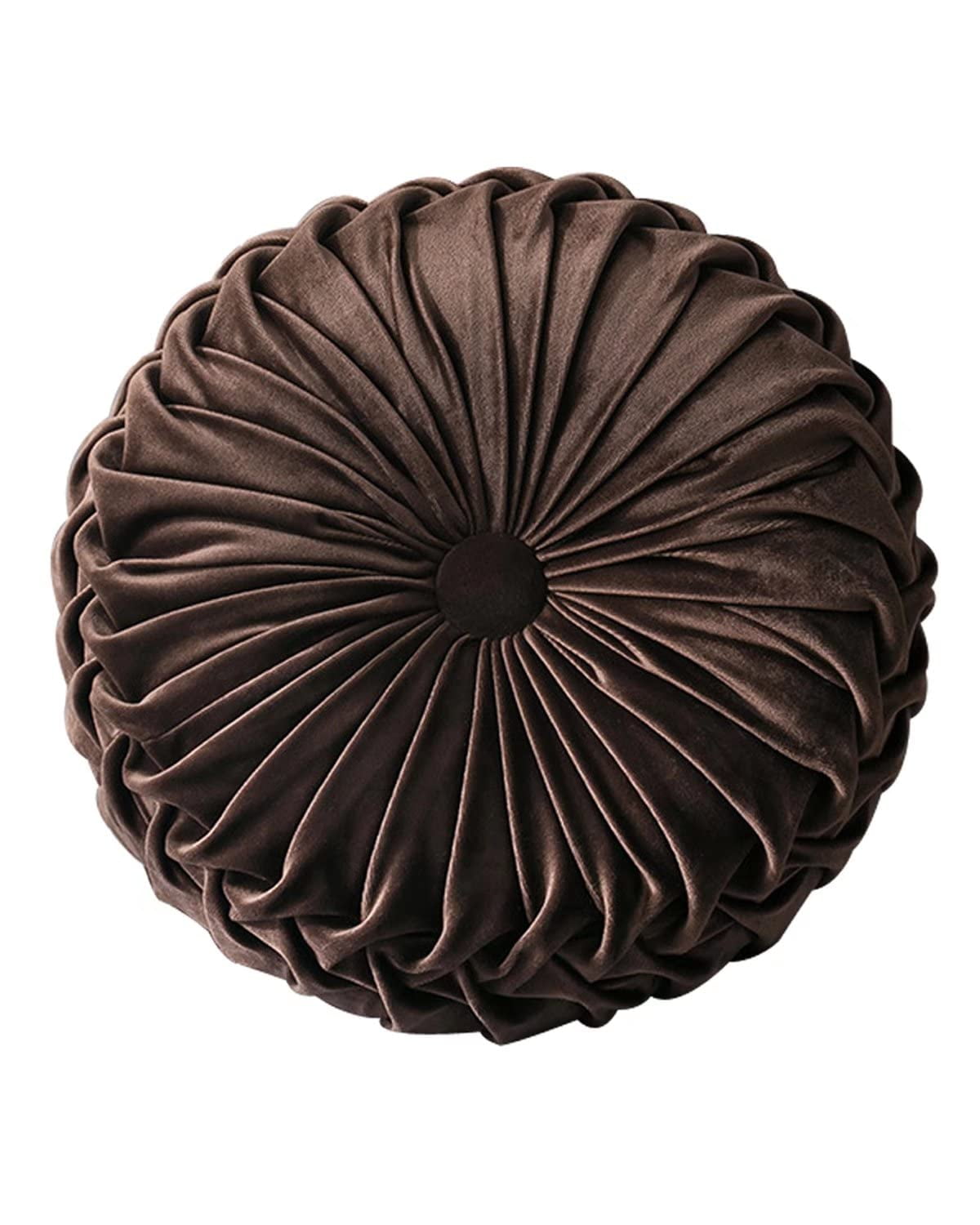 Ejiaya Round Velvet Pillow for Couch Small Handmade Decorative Throw Pillow for Bed Bedroom 13.7