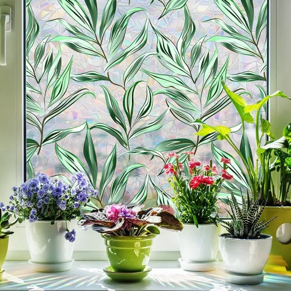 Ejiaya Stained Glass Window Film, Static Cling Window Privacy Film Decorative UV Sun Blocking Non-Adhesive Glass Window Covering for Home Bathroom