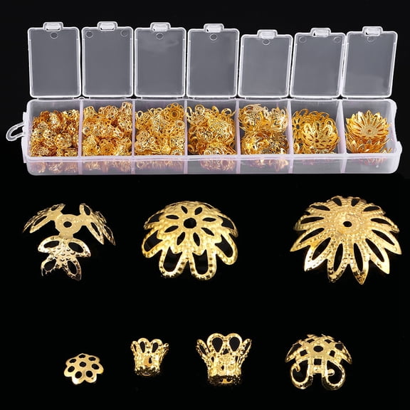Ejoyous 2Colors 300pcs 7 Sized Flower-Shaped Spacer Bead Cap Jewelry Making Findings Metal Accessories , Flower Spacer Cap, Flower Jewelry Findings