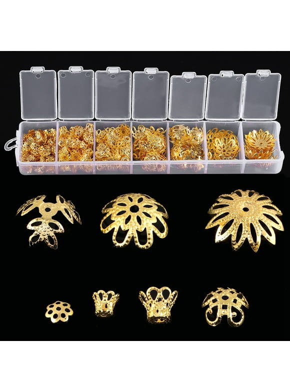 Ejoyous 2Colors 300pcs 7 Sized Flower-Shaped Spacer Bead Cap Jewelry Making Findings Metal Accessories , Flower Spacer Cap, Flower Jewelry Findings