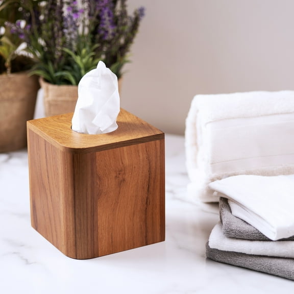 Eka Collection Teak Tissue Box - 5-14" L x 5-1/4"W x 6" H