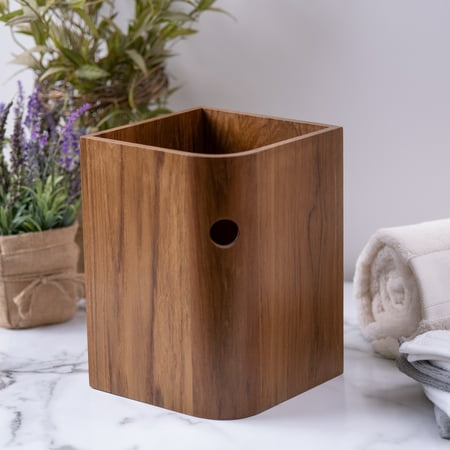 Eka Collection Teak Waste Basket - 8" L x 8" W x 11" H