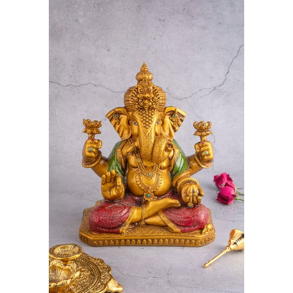 Ekdanta Ganapati Lord Ganesh Idol with an Antique Finish - 9.5 Inches
