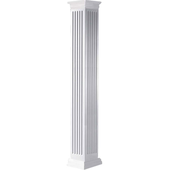 Ekena Millwork 06"W x 04'H Craftsman Classic Square Non-Tapered, Fluted Column, Prairie Capital & Prairie Base