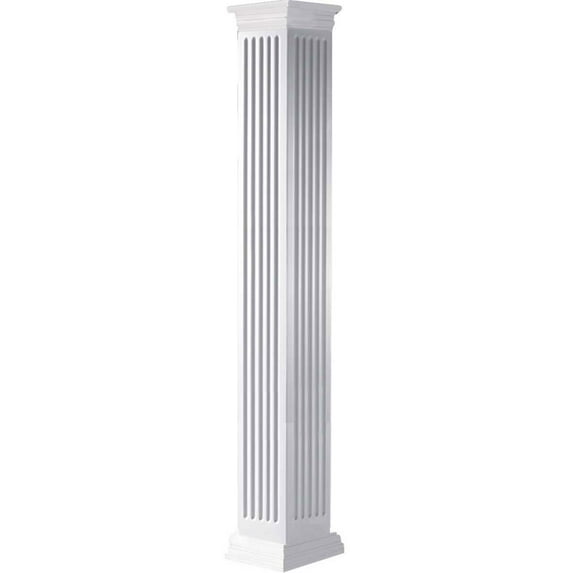 Ekena Millwork 06"W x 10'H Craftsman Classic Square Non-Tapered, Fluted Column, Prairie Capital & Prairie Base
