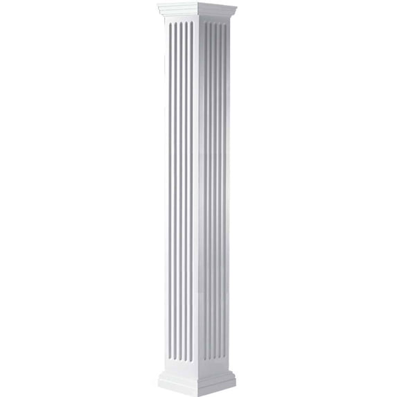 Ekena Millwork 06"W x 12'H Craftsman Classic Square Non-Tapered, Fluted Column, Tuscan Capital & Tuscan Base