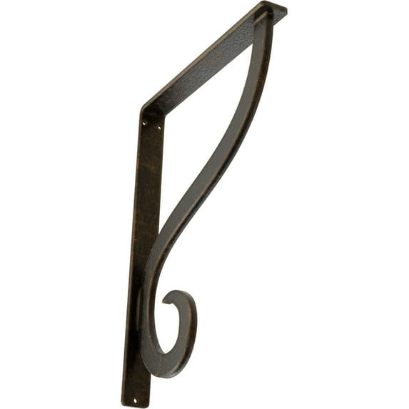 Ekena Millwork 1 1/2"W x 10"D x 12"H Ashford Single, Wrought Iron Bracket, (Single center brace), Antiqued Brass