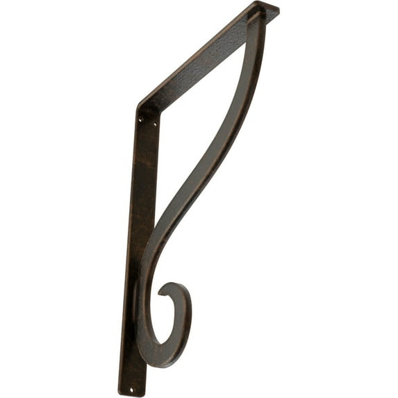 Ekena Millwork 1 1/2"W x 10"D x 12"H Ashford Single, Wrought Iron Bracket, (Single center brace), Antiqued Bronze