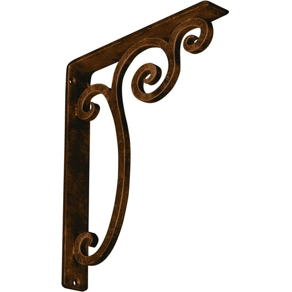 Ekena Millwork 1 1/2"W x 10"D x 12"H Avery Wrought Iron Bracket, (Single center brace), Antiqued Bronze