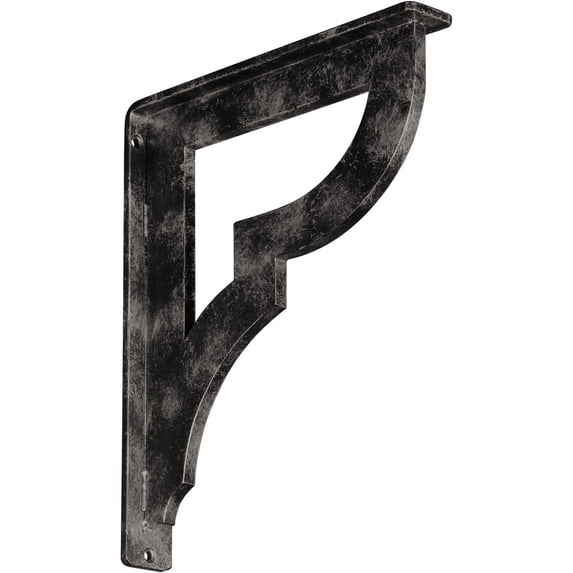Ekena Millwork 1 1/2"W x 10"D x 12"H Bradford Wrought Iron Bracket, (Single center brace), Antiqued Warm Silver